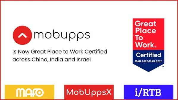 mobupps在以色列、中国和印度荣膺great place to work®认证